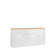 Sideboard >DURAOAK< in Weiss Glanz / Wildeiche Dekor - 181,1x89,8x41,6cm (BxHxT)