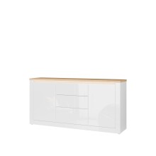 Sideboard >DURAOAK< in Weiss Glanz / Wildeiche Dekor - 181,1x89,8x41,6cm (BxHxT)