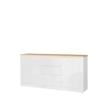 Sideboard >DURAOAK< in Weiss Glanz / Wildeiche Dekor - 181,1x89,8x41,6cm (BxHxT)