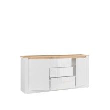 Sideboard >DURAOAK< in Weiss Glanz / Wildeiche Dekor - 181,1x89,8x41,6cm (BxHxT)
