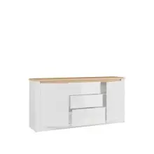 Sideboard >DURAOAK< in Weiss Glanz / Wildeiche Dekor - 181,1x89,8x41,6cm (BxHxT)