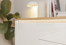 Sideboard >DURAOAK< in Weiss Glanz / Wildeiche Dekor - 181,1x89,8x41,6cm (BxHxT)