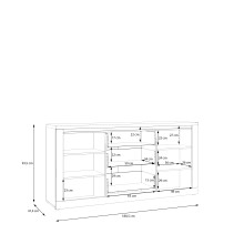 Sideboard >DURAOAK< in Weiss Glanz / Wildeiche Dekor - 181,1x89,8x41,6cm (BxHxT)