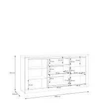 Sideboard >DURAOAK< in Weiss Glanz / Wildeiche Dekor - 181,1x89,8x41,6cm (BxHxT)