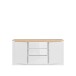 Sideboard >DURAOAK< in Weiss Glanz / Wildeiche Dekor - 181,1x89,8x41,6cm (BxHxT)