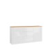Sideboard >DURAOAK< in Weiss Glanz / Wildeiche Dekor - 181,1x89,8x41,6cm (BxHxT)
