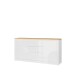Sideboard >DURAOAK< in Weiss Glanz / Wildeiche Dekor - 181,1x89,8x41,6cm (BxHxT)
