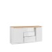Sideboard >DURAOAK< in Weiss Glanz / Wildeiche Dekor - 181,1x89,8x41,6cm (BxHxT)