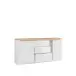 Sideboard >DURAOAK< in Weiss Glanz / Wildeiche Dekor - 181,1x89,8x41,6cm (BxHxT)