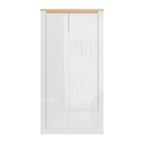 Drehtürenschrank >DURAOAK< in Weiss Glanz / Wildeiche Dekor - 96,4x192,2x59,7 (BxHxT)