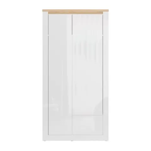 Drehtürenschrank >DURAOAK< in Weiss Glanz / Wildeiche Dekor - 96,4x192,2x59,7 (BxHxT)