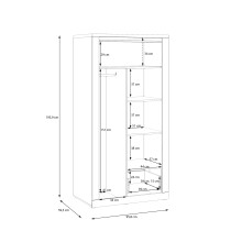 Drehtürenschrank >DURAOAK< in Weiss Glanz / Wildeiche Dekor - 96,4x192,2x59,7 (BxHxT)
