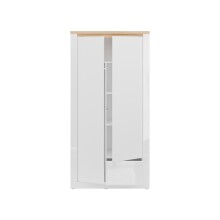 Drehtürenschrank >DURAOAK< in Weiss Glanz / Wildeiche Dekor - 96,4x192,2x59,7 (BxHxT)