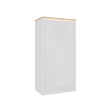 Drehtürenschrank >DURAOAK< in Weiss Glanz / Wildeiche Dekor - 96,4x192,2x59,7 (BxHxT)