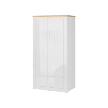 Drehtürenschrank >DURAOAK< in Weiss Glanz / Wildeiche Dekor - 96,4x192,2x59,7 (BxHxT)