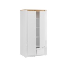 Drehtürenschrank >DURAOAK< in Weiss Glanz / Wildeiche Dekor - 96,4x192,2x59,7 (BxHxT)