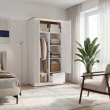 Drehtürenschrank >DURAOAK< in Weiss Glanz / Wildeiche Dekor - 96,4x192,2x59,7 (BxHxT)