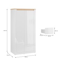 Drehtürenschrank >DURAOAK< in Weiss Glanz / Wildeiche Dekor - 96,4x192,2x59,7 (BxHxT)