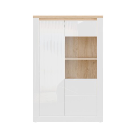Highboard >DURAOAK< in Weiss Glanz / Wildeiche Dekor - 96,4x147,4x41,6cm (BxHxT)