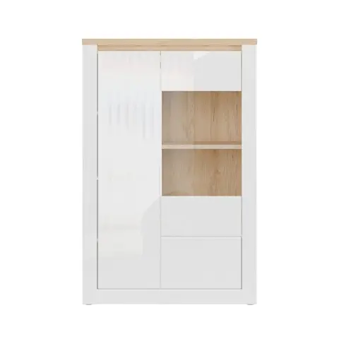 Highboard >DURAOAK< in Weiss Glanz / Wildeiche Dekor - 96,4x147,4x41,6cm (BxHxT)