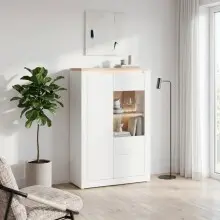 Highboard >DURAOAK< in Weiss Glanz / Wildeiche Dekor - 96,4x147,4x41,6cm (BxHxT)