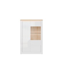 Highboard >DURAOAK< in Weiss Glanz / Wildeiche Dekor - 96,4x147,4x41,6cm (BxHxT)