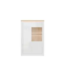 Highboard >DURAOAK< in Weiss Glanz / Wildeiche Dekor - 96,4x147,4x41,6cm (BxHxT)