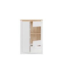 Highboard >DURAOAK< in Weiss Glanz / Wildeiche Dekor - 96,4x147,4x41,6cm (BxHxT)