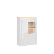 Highboard >DURAOAK< in Weiss Glanz / Wildeiche Dekor - 96,4x147,4x41,6cm (BxHxT)