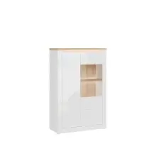 Highboard >DURAOAK< in Weiss Glanz / Wildeiche Dekor - 96,4x147,4x41,6cm (BxHxT)
