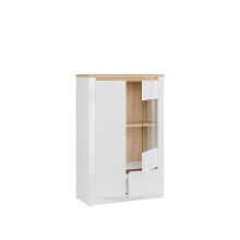 Highboard >DURAOAK< in Weiss Glanz / Wildeiche Dekor - 96,4x147,4x41,6cm (BxHxT)