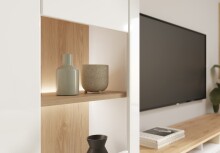 Highboard >DURAOAK< in Weiss Glanz / Wildeiche Dekor - 96,4x147,4x41,6cm (BxHxT)