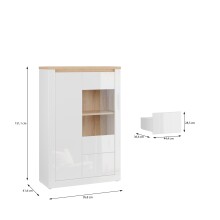 Highboard >DURAOAK< in Weiss Glanz / Wildeiche Dekor - 96,4x147,4x41,6cm (BxHxT)