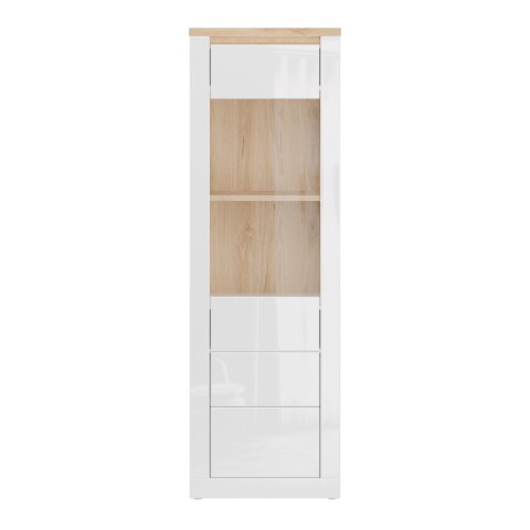 Stauraumvitrine >DURAOAK< in Weiss Glanz / Wildeiche Dekor - 61,7x192,2x41,6cm (BxHxT)