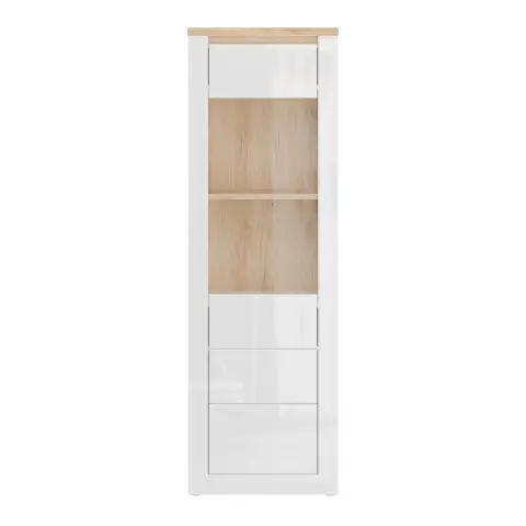 Stauraumvitrine >DURAOAK< in Weiss Glanz / Wildeiche Dekor - 61,7x192,2x41,6cm (BxHxT)