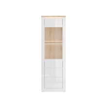Stauraumvitrine >DURAOAK< in Weiss Glanz / Wildeiche Dekor - 61,7x192,2x41,6cm (BxHxT)