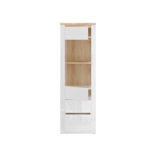 Stauraumvitrine >DURAOAK< in Weiss Glanz / Wildeiche Dekor - 61,7x192,2x41,6cm (BxHxT)