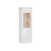 Stauraumvitrine >DURAOAK< in Weiss Glanz / Wildeiche Dekor - 61,7x192,2x41,6cm (BxHxT)