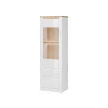 Stauraumvitrine >DURAOAK< in Weiss Glanz / Wildeiche Dekor - 61,7x192,2x41,6cm (BxHxT)