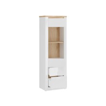 Stauraumvitrine >DURAOAK< in Weiss Glanz / Wildeiche Dekor - 61,7x192,2x41,6cm (BxHxT)