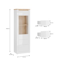 Stauraumvitrine >DURAOAK< in Weiss Glanz / Wildeiche Dekor - 61,7x192,2x41,6cm (BxHxT)