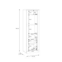 Stauraumvitrine >DURAOAK< in Weiss Glanz / Wildeiche Dekor - 61,7x192,2x41,6cm (BxHxT)