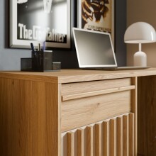Schreibtisch >ARANK< in Mauvella Eiche Dekor / Sand - 130x76x60cm (BxHxT)