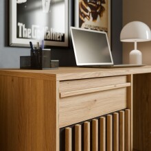 Schreibtisch >ARANK< in Mauvella Eiche / Schwarz - 130x76x60cm (BxHxT)