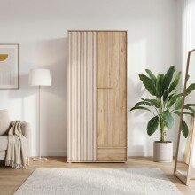 Drehtürenschrank >ARANK< in Mauvella Eiche Dekor / Sand - 93,1x200,1x58,7cm (BxHxT)
