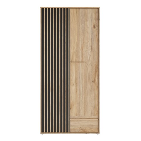 Drehtürenschrank >ARANK< in Mauvella Eiche Dekor / Schwarz - 93,1x200,1x58,7cm (BxHxT)