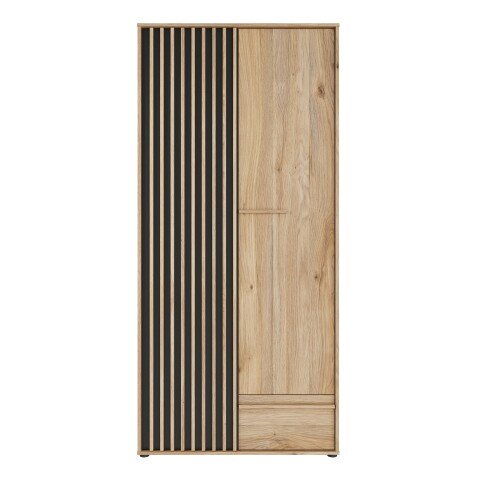 Drehtürenschrank >ARANK< in Mauvella Eiche Dekor / Schwarz - 93,1x200,1x58,7cm (BxHxT)