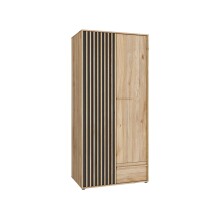Drehtürenschrank >ARANK< in Mauvella Eiche Dekor / Schwarz - 93,1x200,1x58,7cm (BxHxT)
