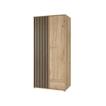 Drehtürenschrank >ARANK< in Mauvella Eiche Dekor / Schwarz - 93,1x200,1x58,7cm (BxHxT)