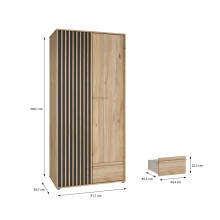 Drehtürenschrank >ARANK< in Mauvella Eiche Dekor / Schwarz - 93,1x200,1x58,7cm (BxHxT)